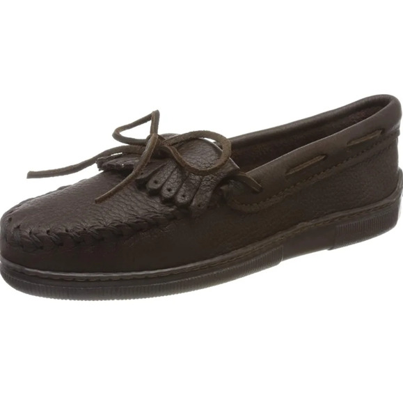 Minnetonka Moosehide Fringed Kilty Moccasin Chocolate Size Women's 10 - Picture 1 of 10